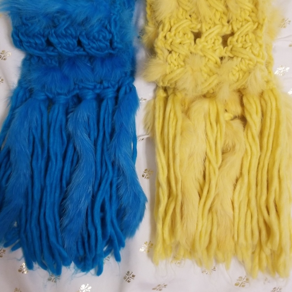 ⏩2 Available⏪ Pink or Yellow Chunky Knit & Real Fur Scarf 🧣